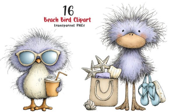 Bring Coastal Charm to Your Projects with Whimsical Beach Birds Clipart