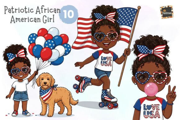 Celebrate Inclusivity with Patriotic African American Girl Cliparts