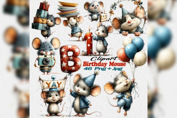 Celebrate with Adorable Birthday Mouse Clipart PNGs