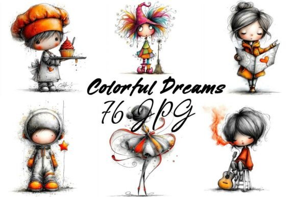 Colorful Dreams Fantasy Friends: A Whimsical Watercolor Clipart Bundle