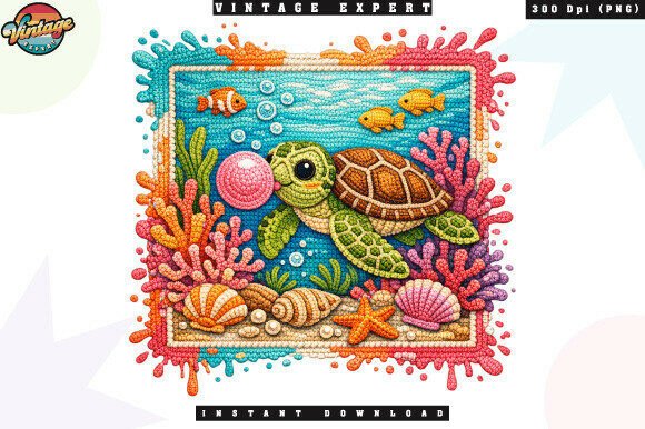 Crafting Summer Magic with a Sea Turtle Ocean Scene Crochet Yarn PNG