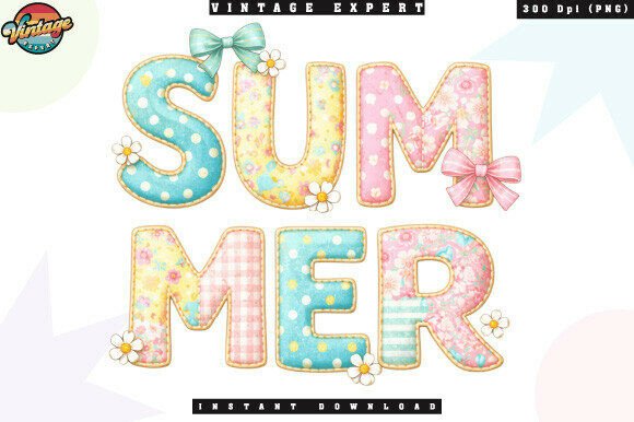 Embrace the Season: Girly Summer Floral Bow Patchwork PNG