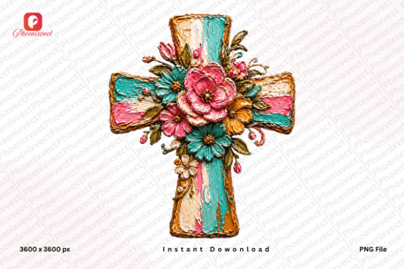 Hand Painted Floral Cross PNG: A Modern Faith Asset