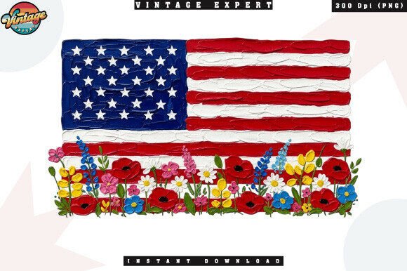Hand Painted USA Flag Floral Drip PNG: A Patriotic Design Asset