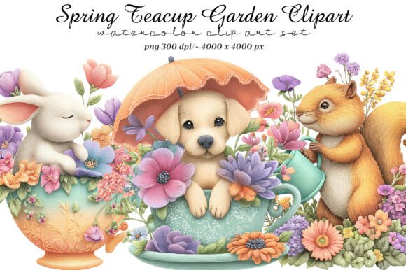 Infuse Your Projects with Whimsical Charm: Spring Teacup Garden Clipart