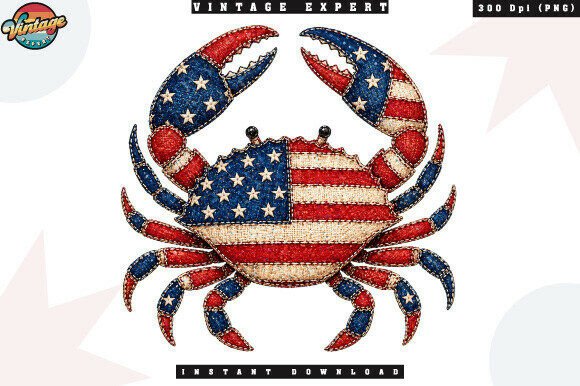 Patriotic Crab Beach Patchwork PNG: A Design Asset for Coastal Brands