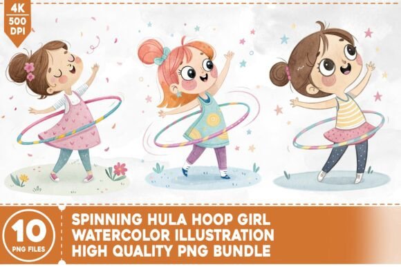 Spinning Hula Hoop Girl Watercolor: A Creative Asset for Modern Design