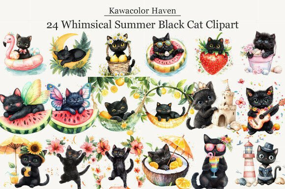 Summer Black Cat Clipart: Whimsical Design Ideas