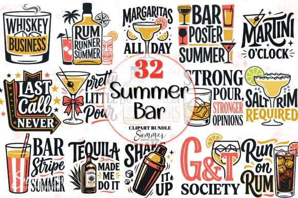 Summer Cocktail Bar Clipart Bundle: Vibrant Graphics for Your Projects