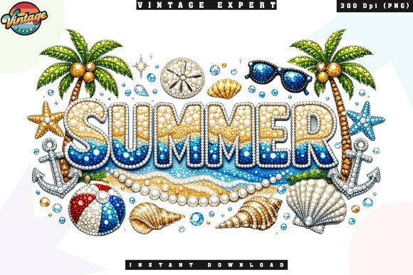 Summer Ocean Beach Seashells Glitter PNG: Vibrant Summer Design