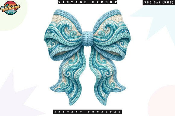 Summer Sea Wave Ribbon Bow PNG: Coastal Charm for Your Designs