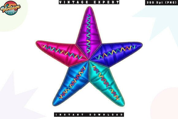 Summer Starfish Coastal Patchwork PNG: A Textured Design Asset