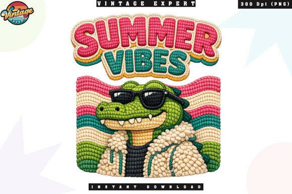 Summer Vibes Crocodile Crochet Yarn PNG: Playful Design Asset
