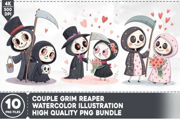 Unleashing Dark Romance with the Couple Grim Reaper Watercolor Bundle