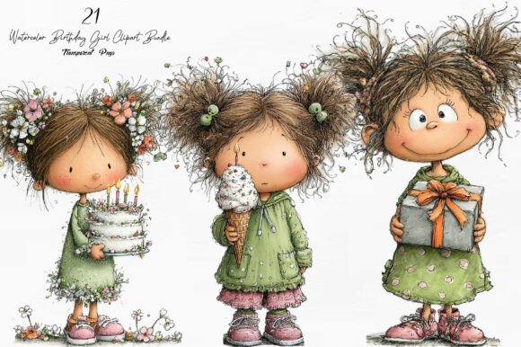 Watercolor Birthday Girl Clipart: A Delightful Design Asset
