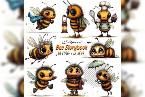 Whimsical Bee Storybook Clipart: A Watercolor Spring