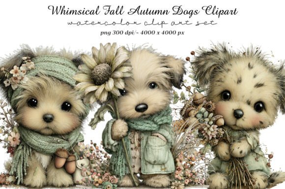 Whimsical Fall Autumn Dogs Clipart for Creative Projects