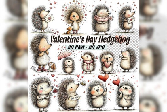 Whimsical Valentine Hedgehog Clipart Set: Cozy Woodland Charm
