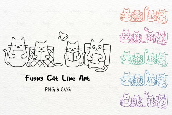 Why Funny Cat Reading Book Line Art PNG SVG Is a Must-Have Design Asset