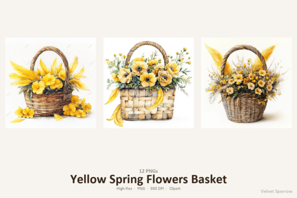 Yellow Spring Flowers Basket: Bold Graphics for Creative Projects